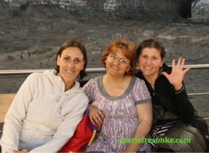 Marcela (far right) and two friends at the salt mine.